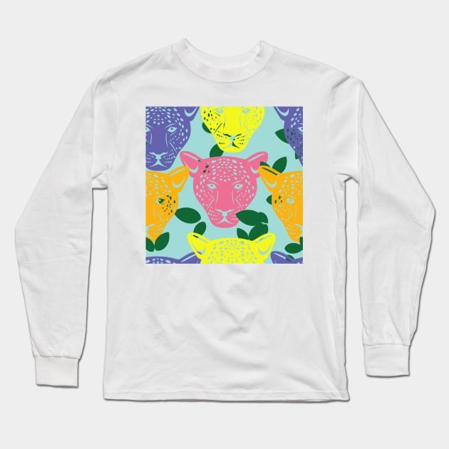 Cute Jaguar Vector Pattern Seamless Long Sleeve T-Shirt by MichelMM